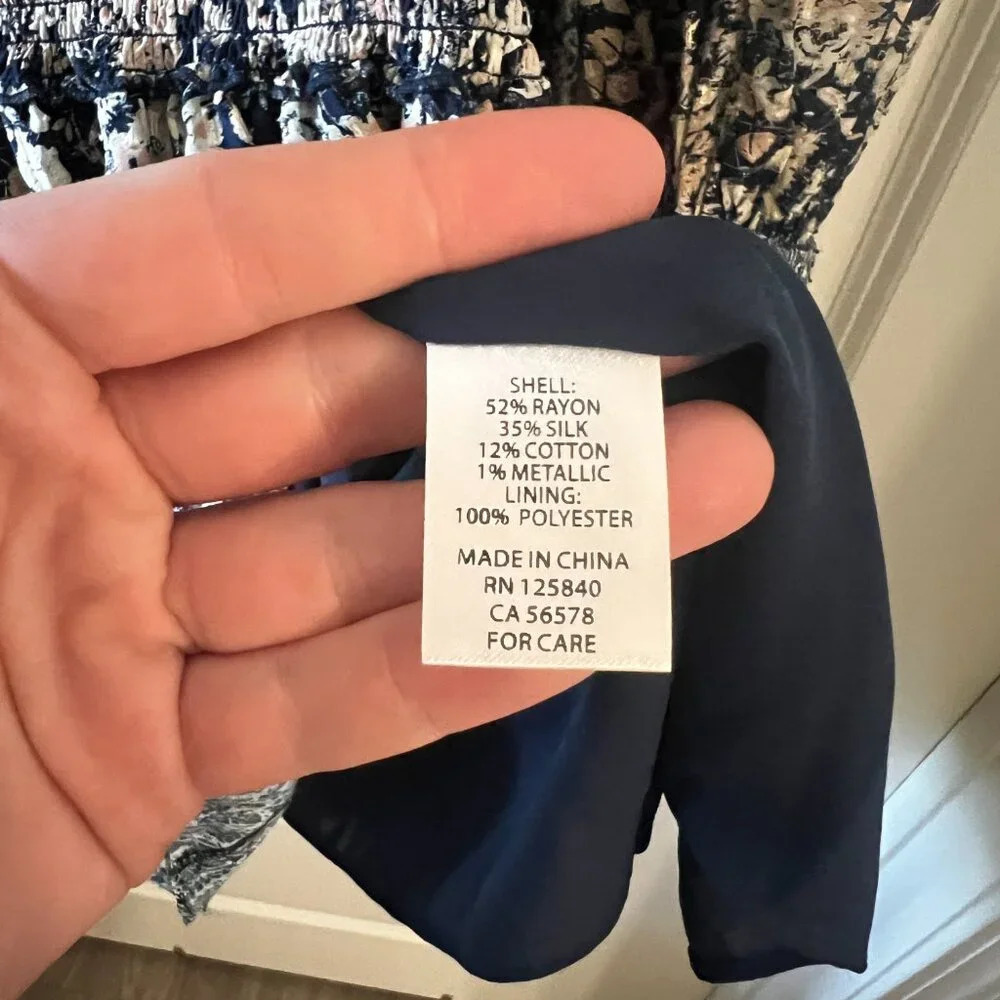 855 Intermix Lana Floral Smocked Mini Dress Size 2 Color Blue - Picture 9 of 12